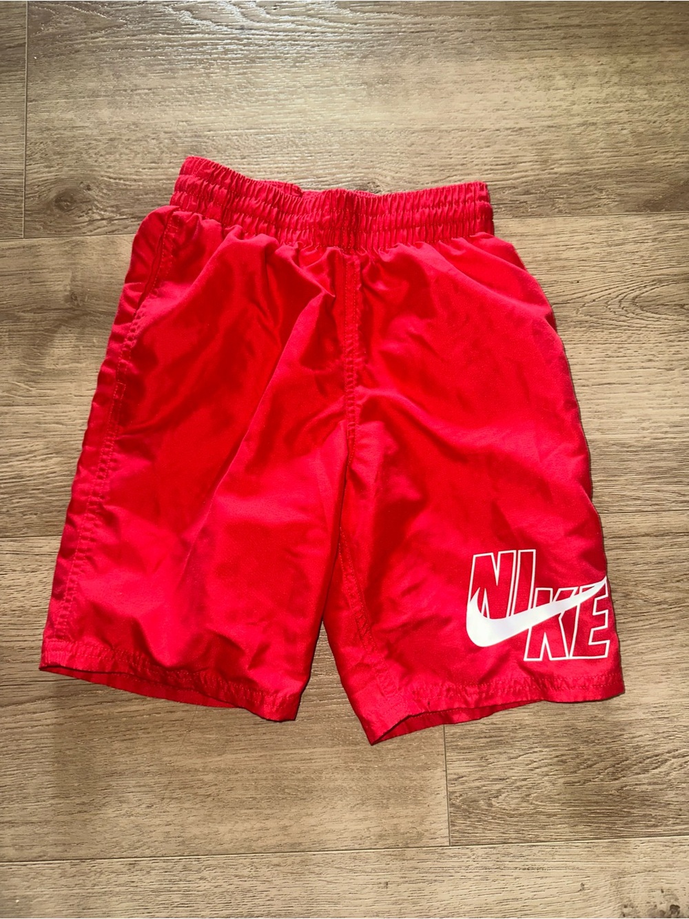 Nike Red Kids Swim Trunks with White Logo